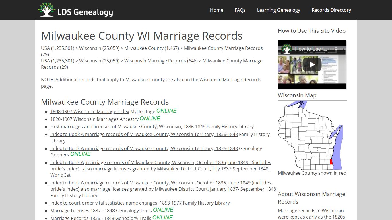 Milwaukee County WI Marriage Records - LDS Genealogy